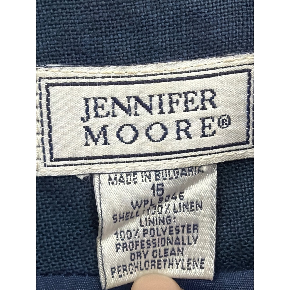 Jennifer Moore Womens Navy Blue 100% Linen Single Button Blazer Jacket Size 16 - Picture 6 of 6